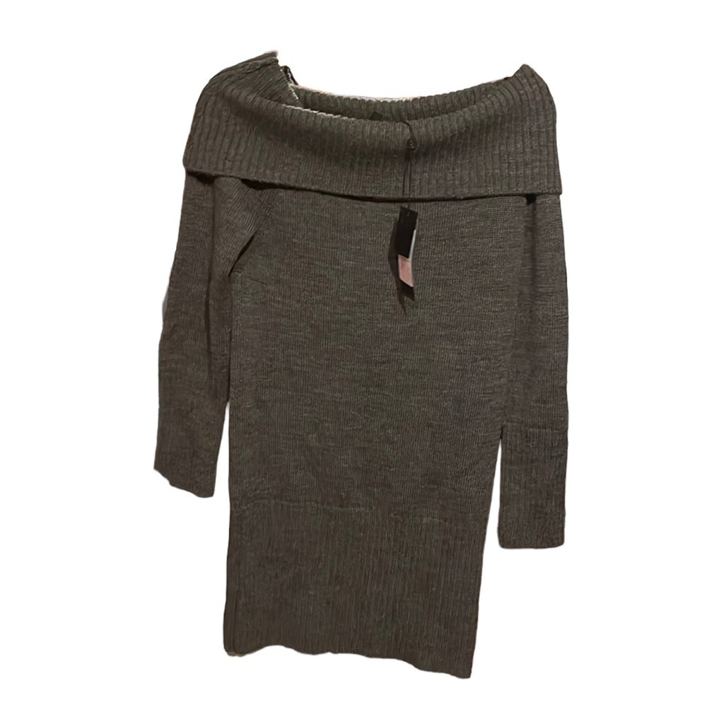 Nwt BCBG Maxazria Cowl Neck Gray Long Sleeve Sweater Dress Size Medium